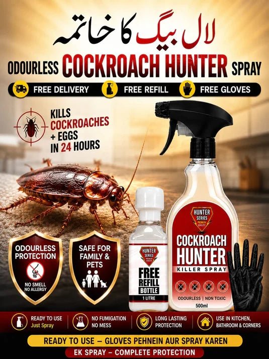COCKROACH HUNTER - House of Chemicals - Pakistan's Odourless Killer Spray for Termite, Bed Bugs, Cockroach, Lizard, Ant & Mosquitoes