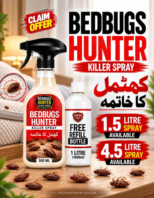 BedBug Hunter (Khatmal) Odourless Killer Spray with Extra Refill & Free Gloves - House of Chemicals - Pakistan's Odourless Killer Spray for Termite, Bed Bugs, Cockroach, Lizard, Ant & Mosquitoes