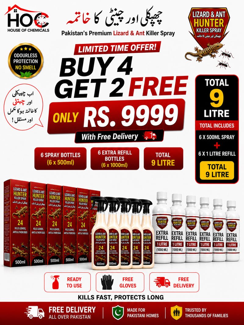 Lizard & Ant Hunter (Chupkali or Chunti) Odourless Killer Spray with Extra Refill & Free Gloves - House of Chemicals - Pakistan's Odourless Killer Spray for Termite, Bed Bugs, Cockroach, Lizard, Ant & Mosquitoes