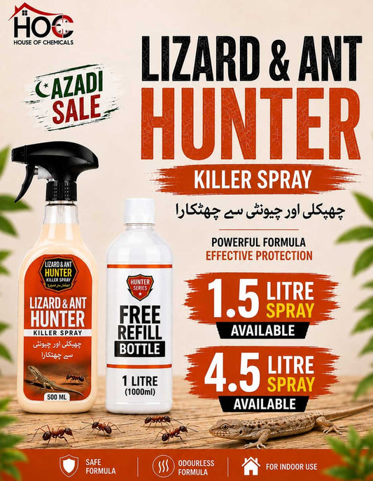 Lizard & Ant Hunter (Chupkali or Chunti) Odourless Killer Spray with Extra Refill & Free Gloves - House of Chemicals - Pakistan's Odourless Killer Spray for Termite, Bed Bugs, Cockroach, Lizard, Ant & Mosquitoes