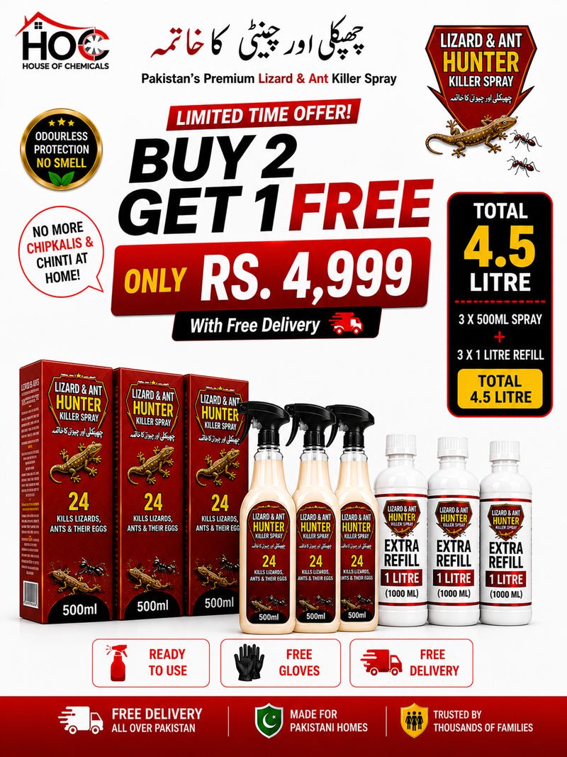 Lizard & Ant Hunter (Chupkali or Chunti) Odourless Killer Spray with Extra Refill & Free Gloves - House of Chemicals - Pakistan's Odourless Killer Spray for Termite, Bed Bugs, Cockroach, Lizard, Ant & Mosquitoes